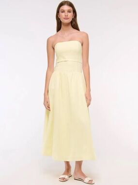 Abercrombie & Fitch Women's Premium Linen Drop-Waist Belted Midi Dress NWT
